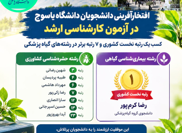کیفیت آموزش و پشتوانه علمی دانشگاه یاسوج؛ زمینه‌ساز درخشش دانشجویان گیاه‌پزشکی در کنکور کارشناسی ارشد